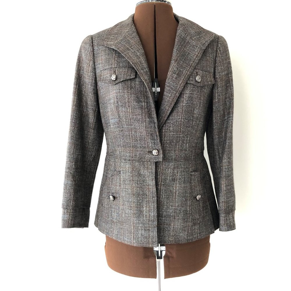 Brown Plaid Wool Blend Blazer